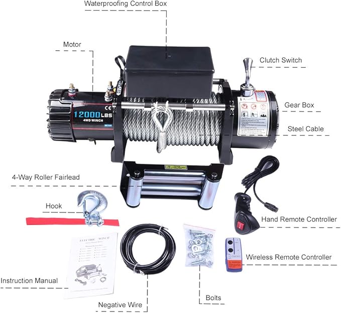 Winche Eléctrico 12V 12000LBS Cable de Acero para Jeep SUV miniatura 3