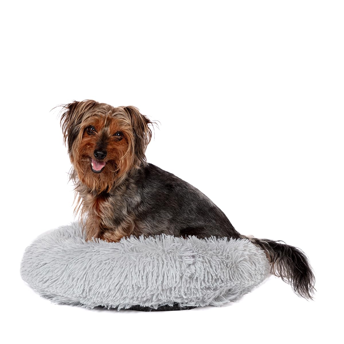 Danish Design Essentials Fluffy Donut Dog Bed, Silver Medium 50cm - Snug and Fluffy Soft Pet Bed, Machine Washable
