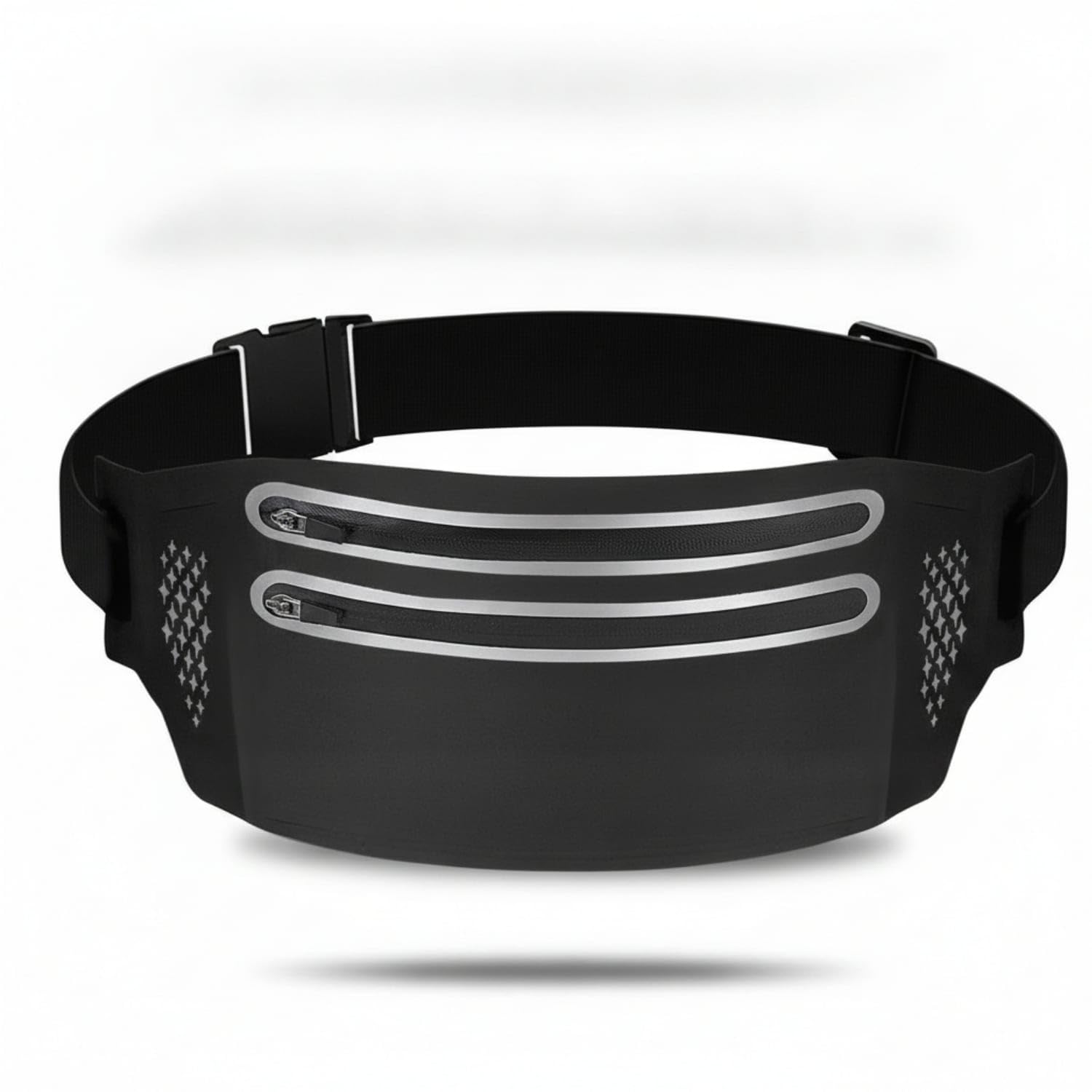 Adjustable Strap Waterproof Waist Bag Side Buckle Running Waist Pack Zip Pocket Slim Running Belt Pouch Perforated Accents, Black-image-44