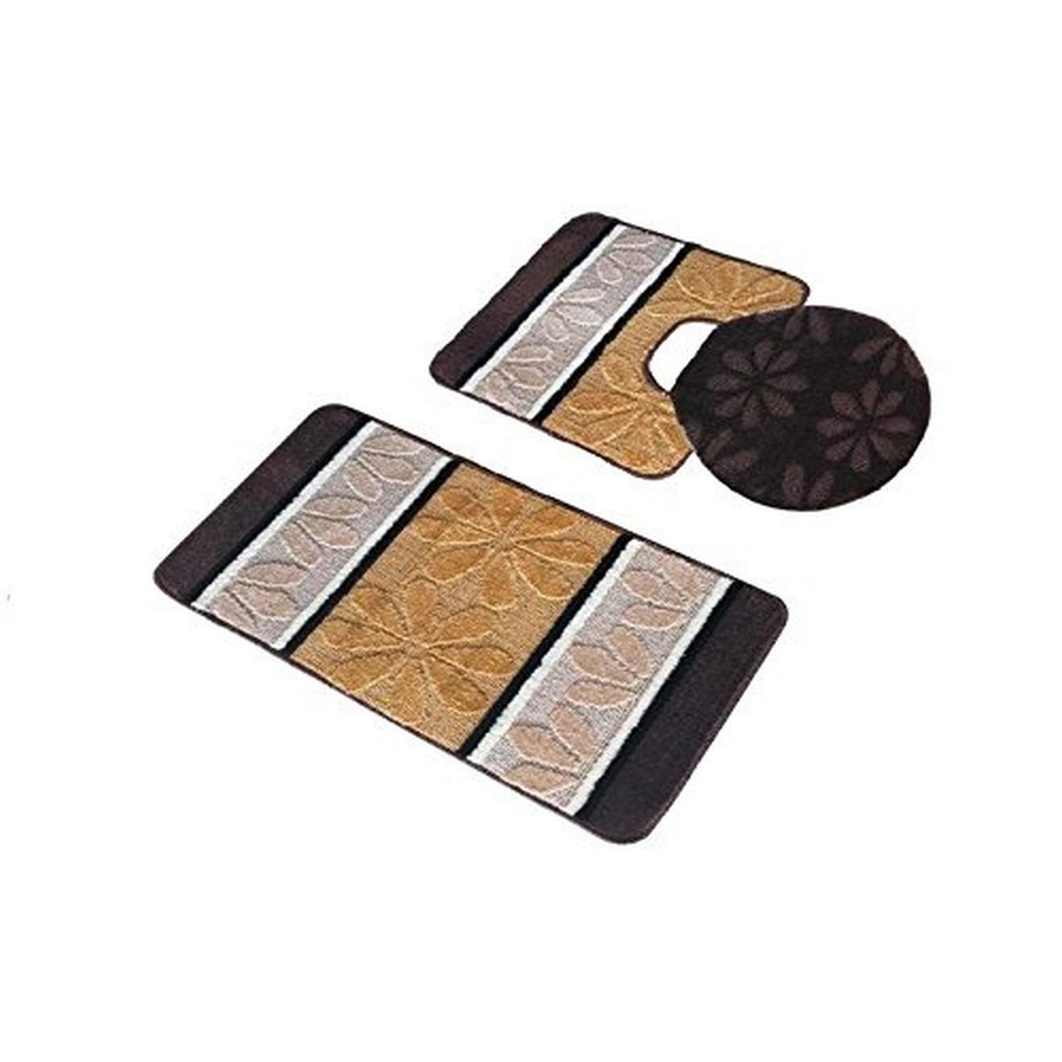 Daniel's Bath & Byound 3PC Over Sized Avanti Bath Mat, Beige/Brown