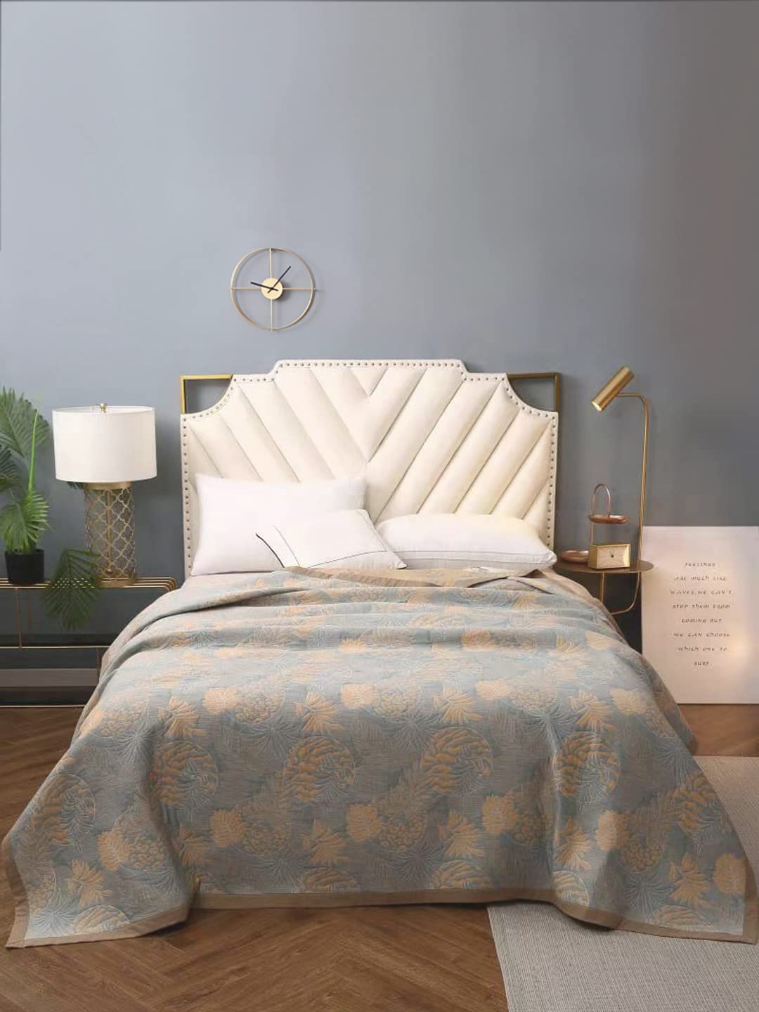 URBAN DREAM Abstract Floral Weave Yellow and Grey Bedspread-picture-27