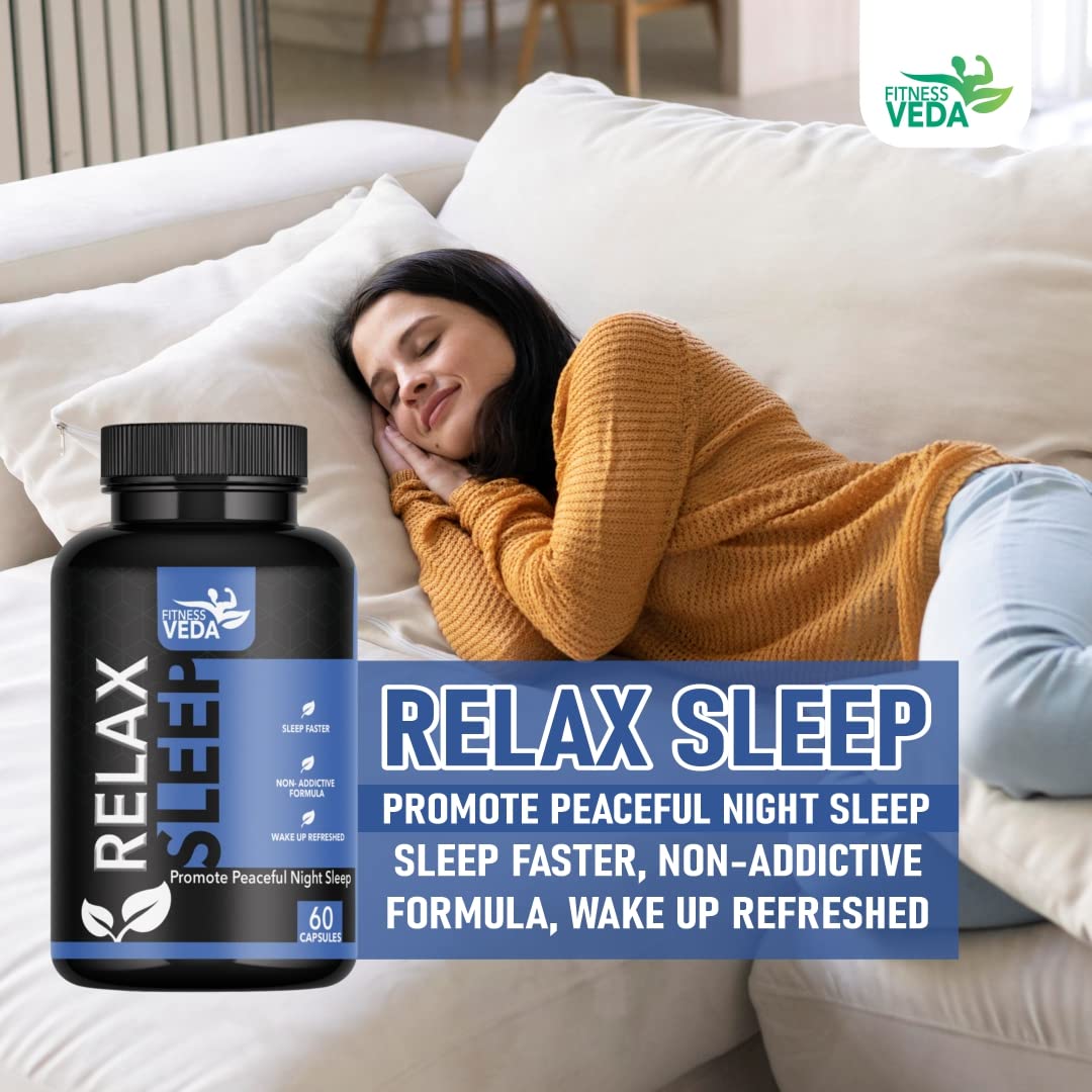 FITNESS VEDA Relax Sleep - 60 Capsule| Natural Sleep Support Capsules| Promotes Relaxation, Stress Relief & Better Sleep Quality | Wake Up Refreshed & Energized | Gentle & Non-Addictive | Ayurvedic Sleeping Pills For Men & Women — Amazon image 2