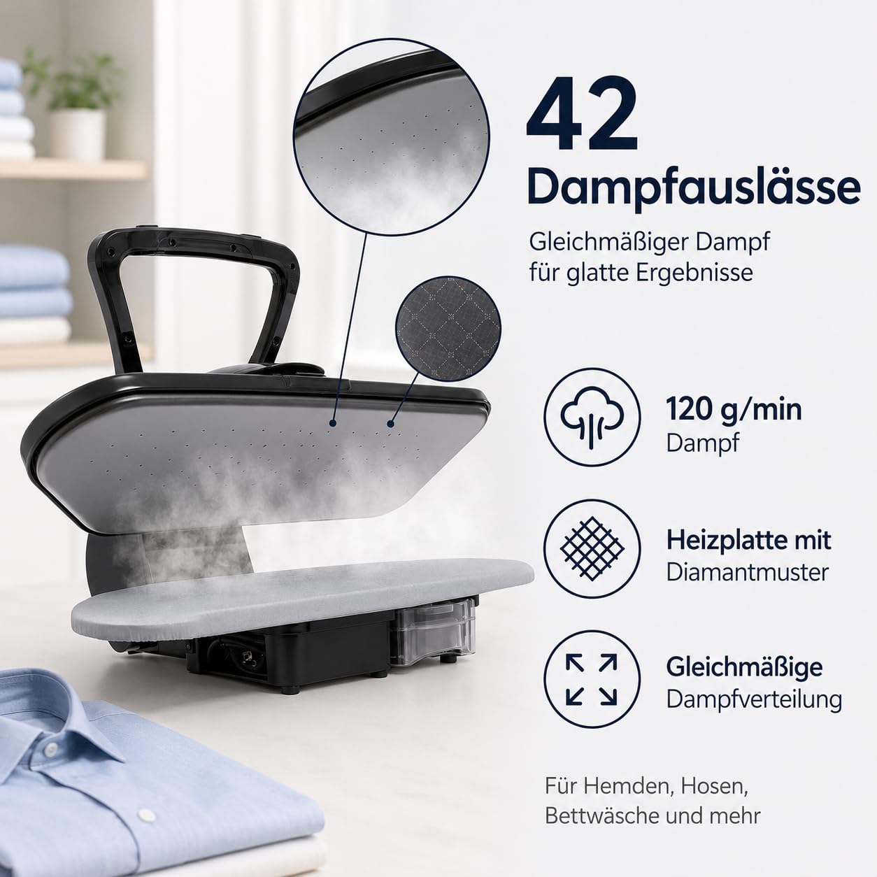 Pressa a vapore intelligente da 2200 W, con 5 impostazioni di tessuto, regolazione della temperatura 90-200 ℃, con touch screen, pressa da stiro