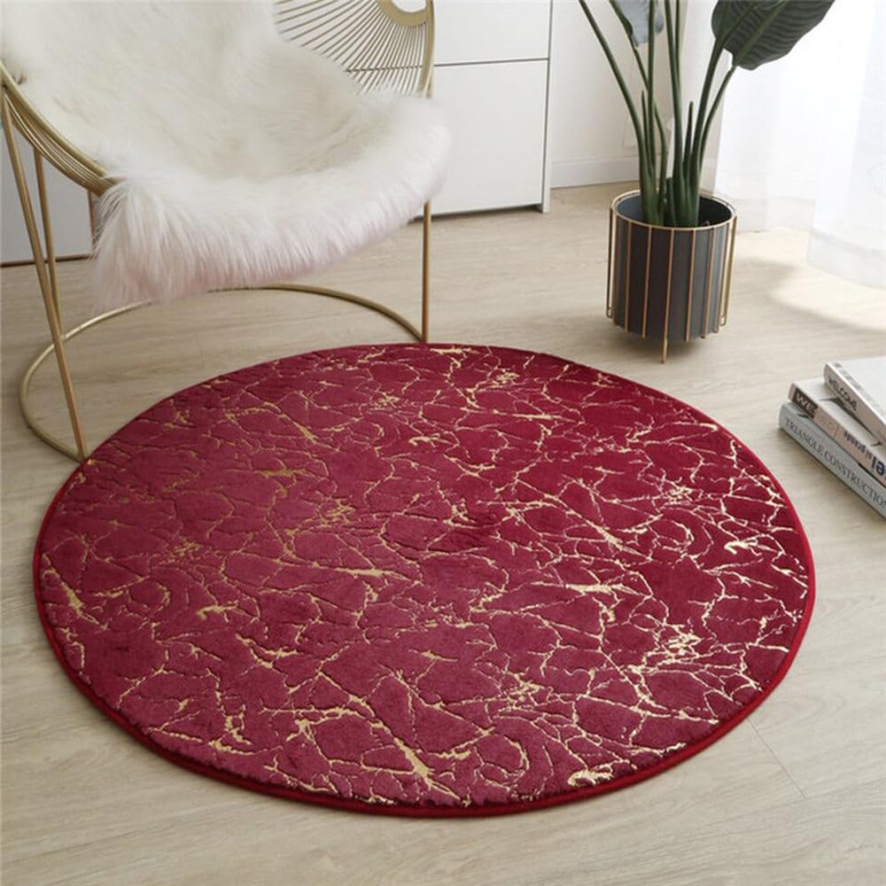 Tapis rond doux moelleux anti-froid 140 cm marbre doré pour salon