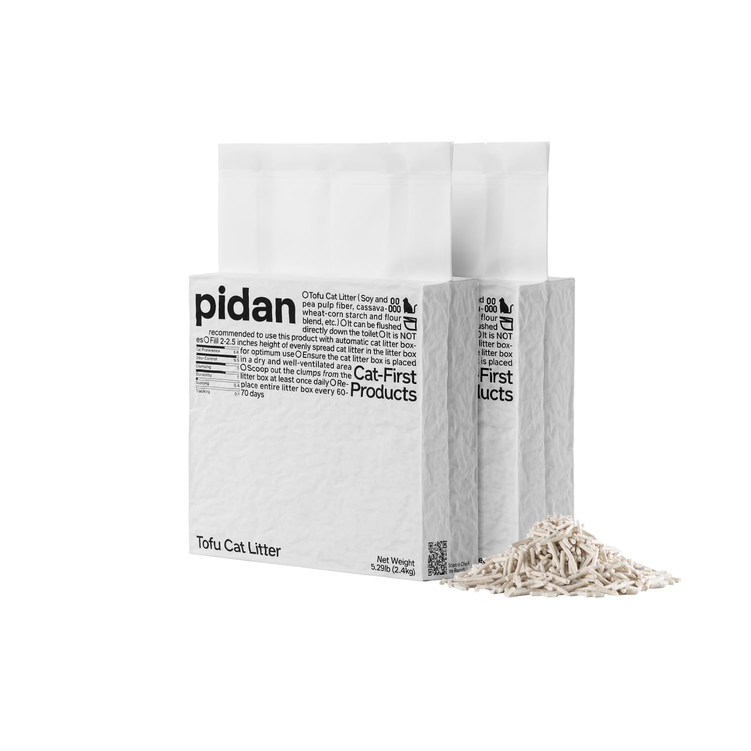pidan Tofu Katzenstreu 4,8kg (2 Beutel), Klumpend, Spülbar, Ultra Saugfähig Und Schnell Trocknend, 100% Natürliche Inhaltsstoffe, Löslichkeit In Wasser, Wirklich Staubfrei, Weniger Streuung