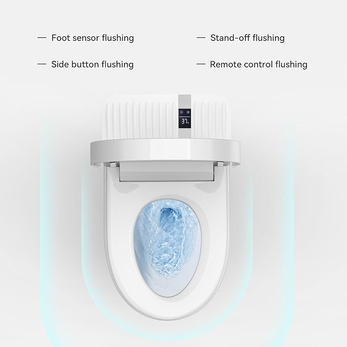 Inodoro inteligente homary con bidé integrado, asiento de bidé calefactado, descarga automática y tapa de cierre suave, estilo japonés higiénico de 1,32 GPF con pantalla LED y control remoto miniatura 4