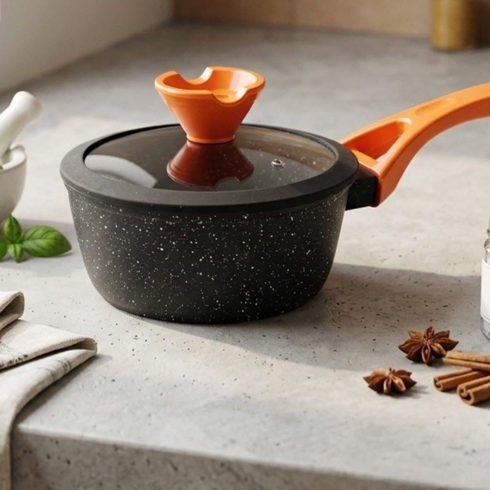 Casseruola con Coperchio in Lega 18cm Pentola per Induzione e Gas Ergonomico per Porridge e Pasta