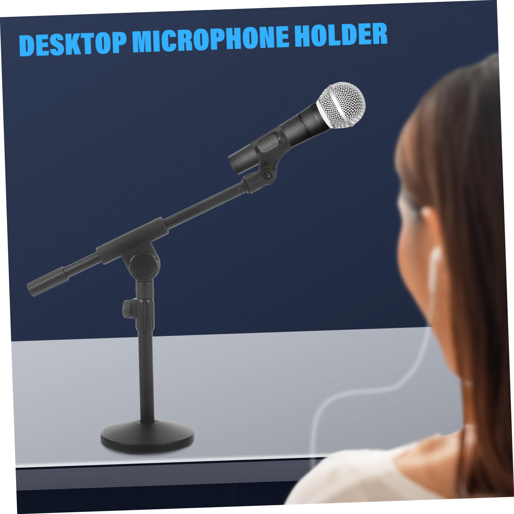 BESPORTBLE Supporto Microfono da Tavolo Regolabile con Base in Metallo Pesante Asta Telescopica per Microfono Stand Compatto e Stabile per Recording e Cantare