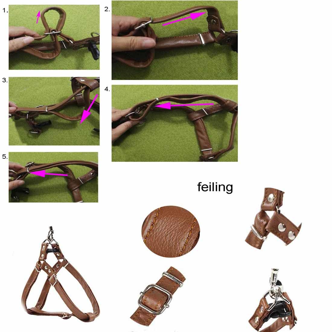 feiling Dog Harness Anti Pull Soft Leather Harness Adjustable Chest Harness Norwegian Escape Proof Pet Harness Soft for Small Medium Large Dogs (S - Image 3
