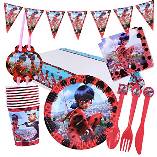 Yisscen Miraculous Ladybug - Juego de 82 piezas para fiesta de cumpleaños infantil, para niños