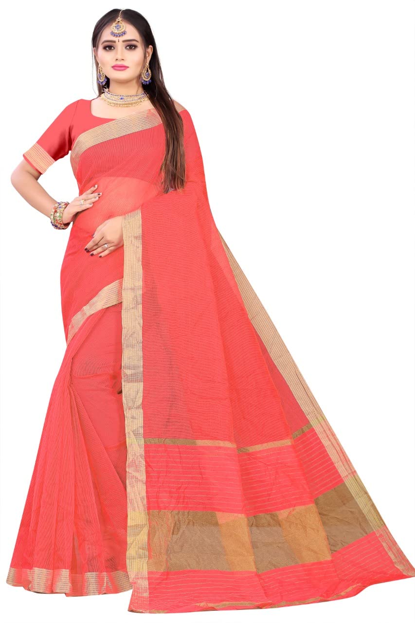 AADHYA SAREE - Women's Luxury Premium Powerloom Super net Hand Dyeing Material Saree with Running Blouse Piece (PINK)