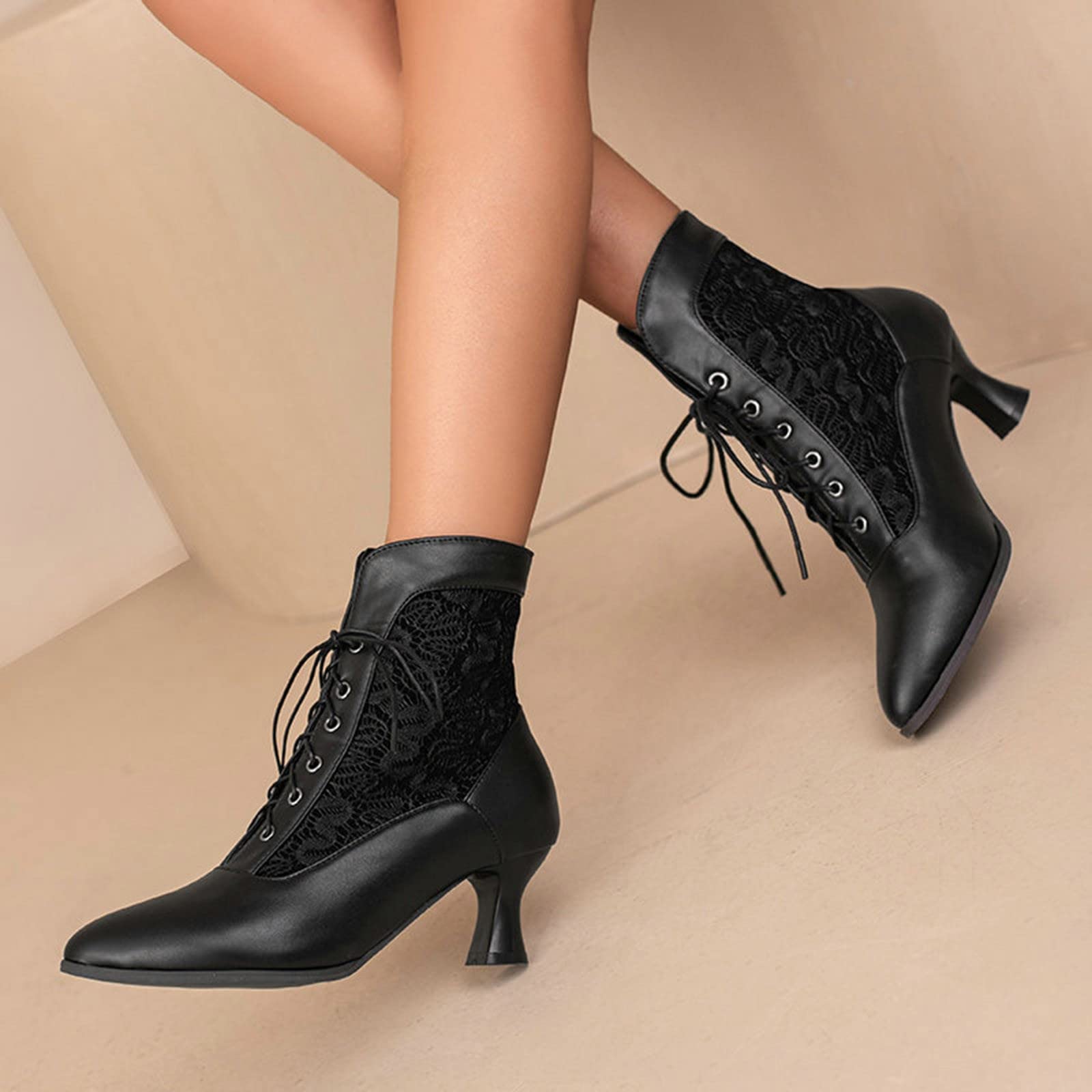Botines de Mujer de otoño e Invierno con Encaje Elegante, Punta Hueca, cómoda, Cordones Frontales, Estilo Femenino y Moderno, Ideales para Diario y Ocasiones Especiales_2