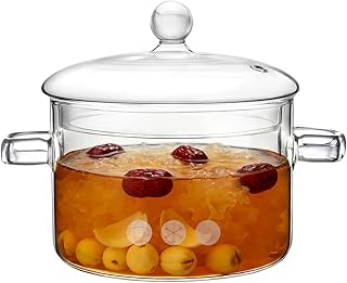 Glass Pots for Cooking on Stove, 1.9L/67oz Glass Cooking Pot with Lid, Heat-Resistant Simmer