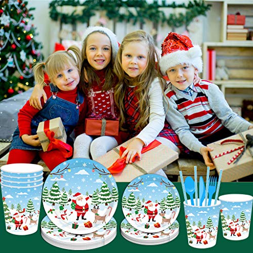 Christmas Party Supplies, 161PCS Christmas Disposable Dinnerware Set Includes Serving 16 People Dinner Plates, Napkins, Cups, Straws and Balloons, Suitable for Christmas and New Year Party Tableware - Thumbnail 6