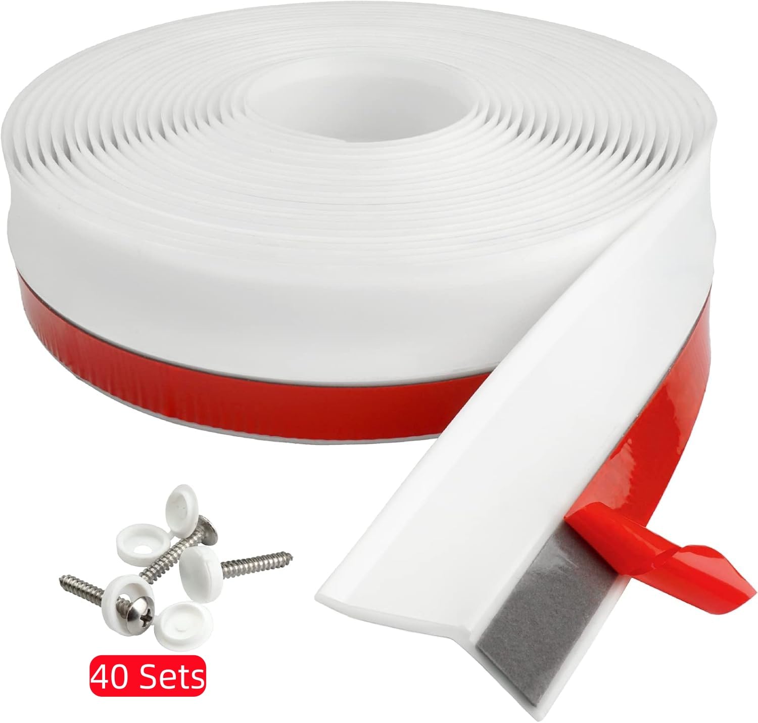 Garage Door Seal Top and Sides, Weatherproofing Garage Door Seals, 34FT Adhesive Backed Rubber Weather Stripping Replacement, White