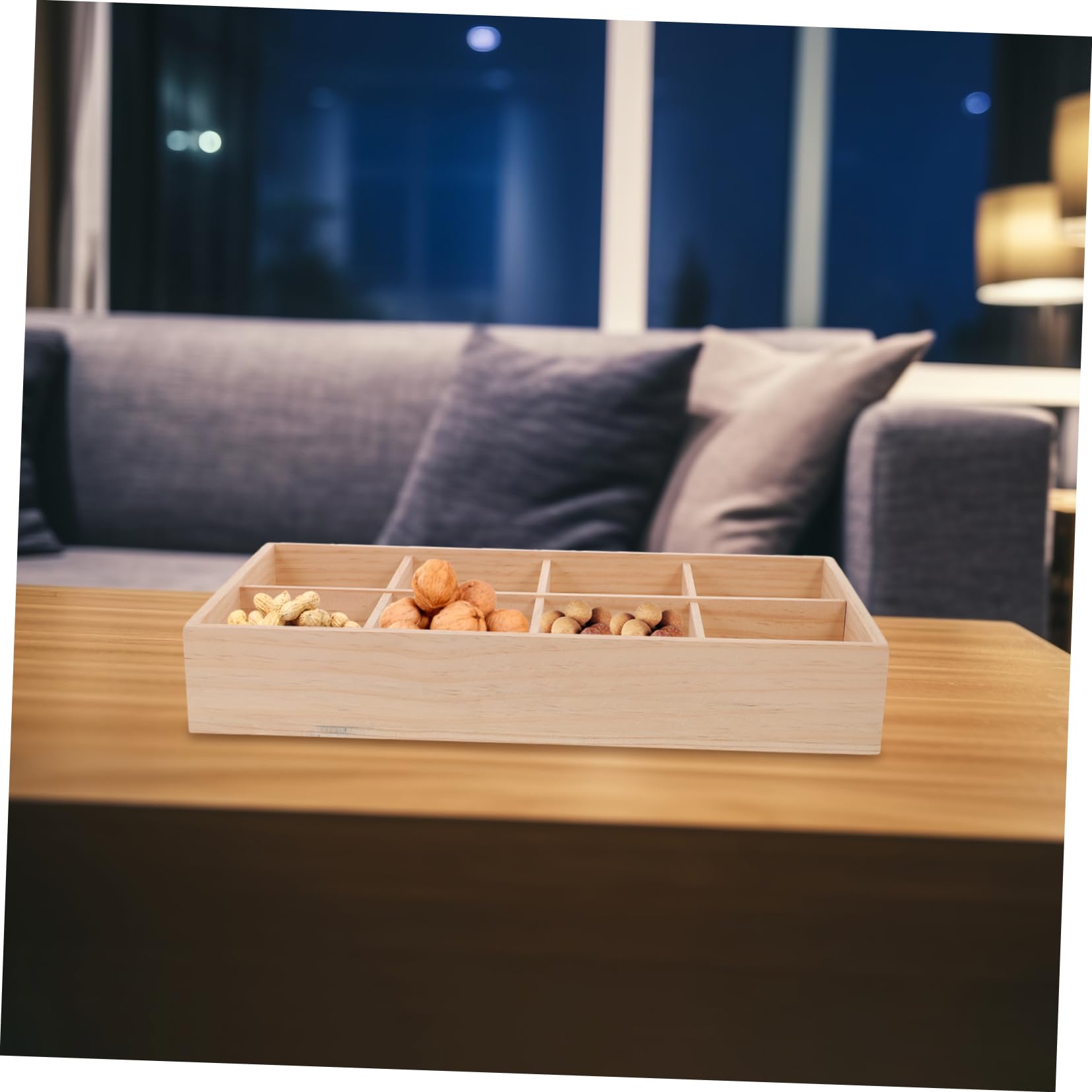 Boîte à Collations en Bois Beige à Compartiments, 1 Pièce