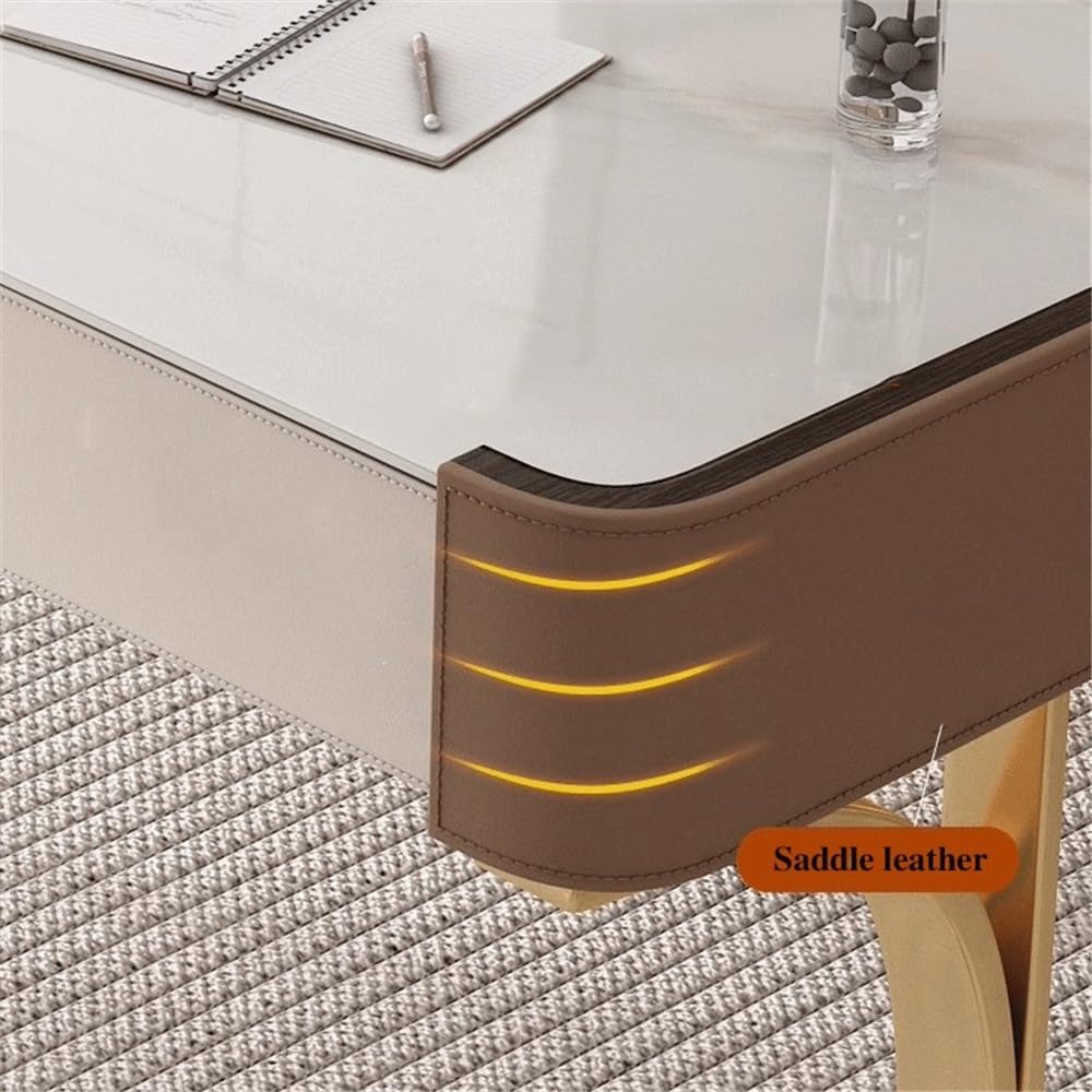 Scrivania moderna scrivania da studio con prese elettriche, tavolo per laptop di lusso e postazione di lavoro con struttura in metallo dorato Tavolo da gioco per laptop (XL)