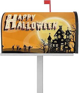 Mailbox Cover Magnetic Halloween Haunted House Night Moon on Orange Mailbox Covers Standard Size 21x18in,Mailbox Covers Wrap Post Letter Box Cover for Garden Yard Outdoor Dead Trees Zombie Shadow