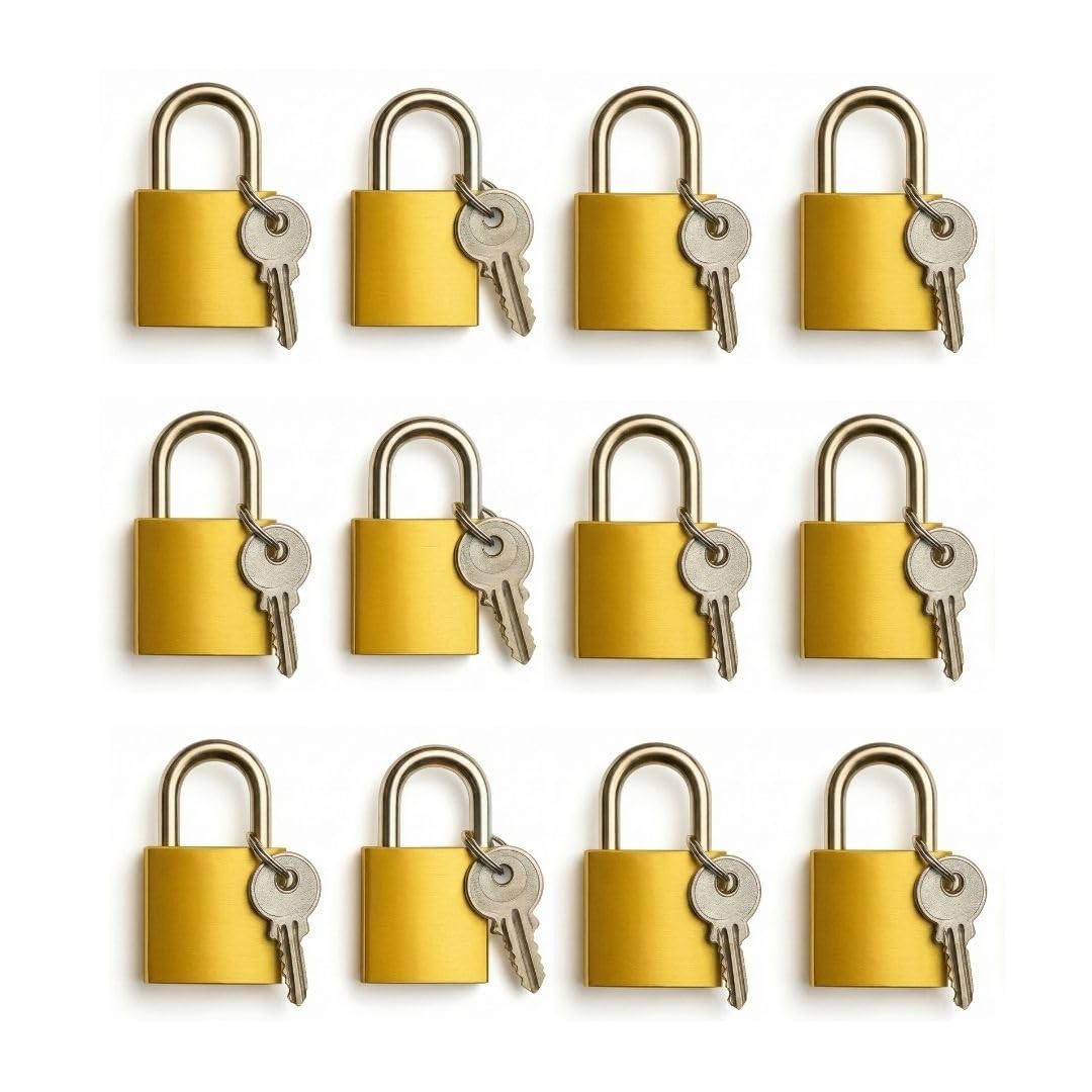 Pack of 12 Small Padlocks Keyed Alike, 25 mm Wide Solid Brass Body, Weatherproof Padlock with Same Keys for Travel Bags, File Cabinet Lock, Backpack, Suitcase, School Gym Locker, Toolbox-image-10
