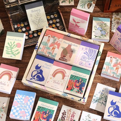 Image of 12 Sets 600 Sheets Washi Stickers for Journaling, Boho, Abstract, Vintage Scrapbook Sticker Set for Bullet Journal Art Diary Card Craft Gifts Planner Notebook