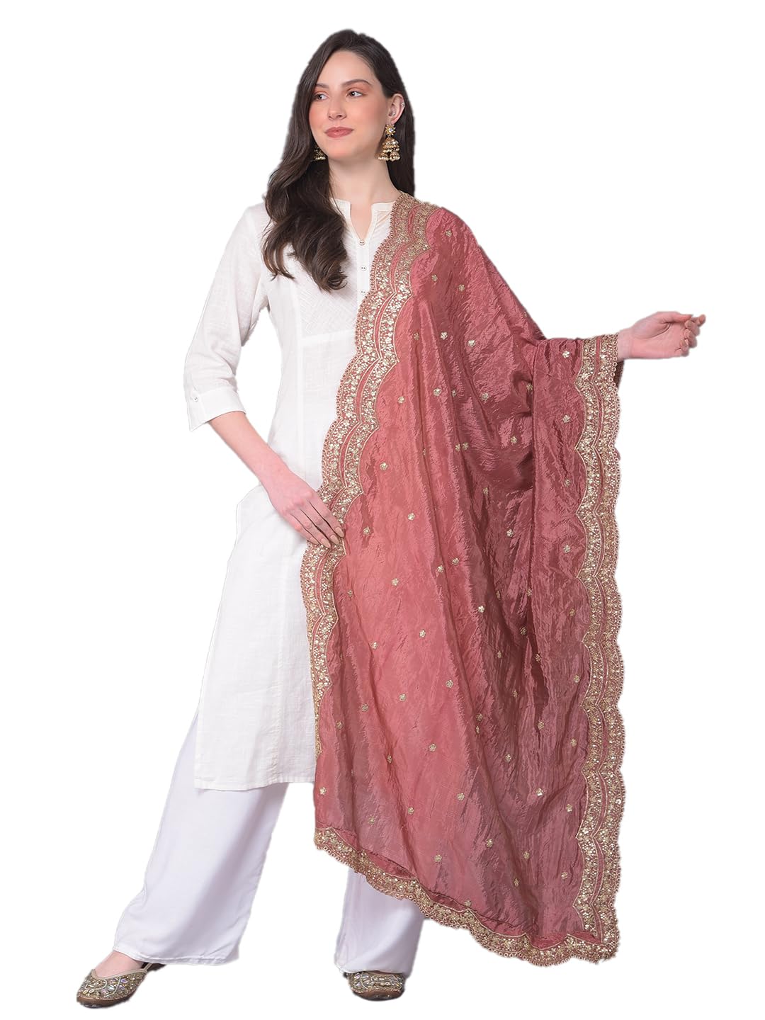 a r silk Women's Pyaji Gold Zari Work Embroidered Fancy Dupatta(ARS0974)-picture-11