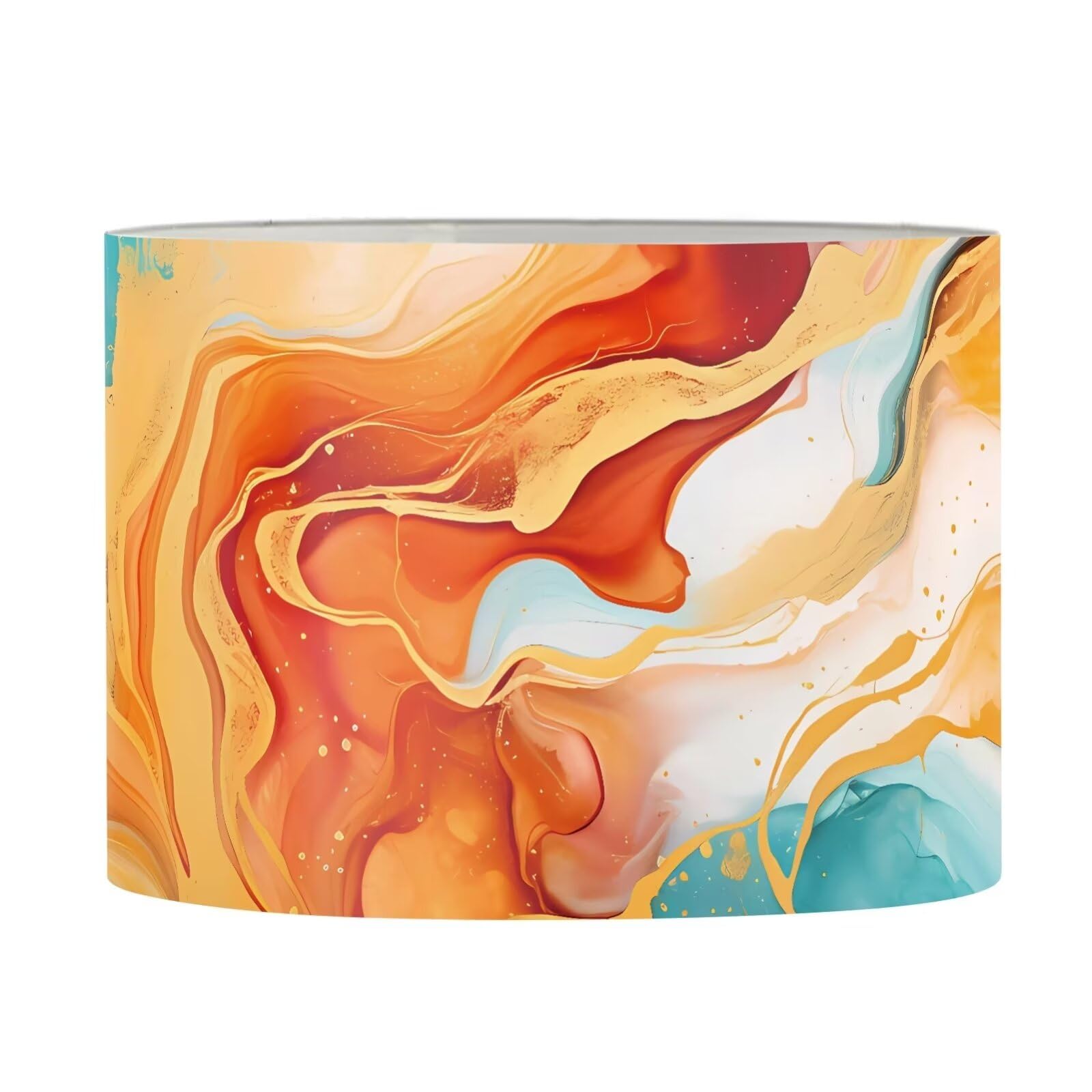 FANCOSAN Drum Lampshade for Desk Lamp,Chandelier Lamp,Pendant Floor Light,Orange Tie-Dye Marble Decorative Lamp Shade Cover-M — image 1