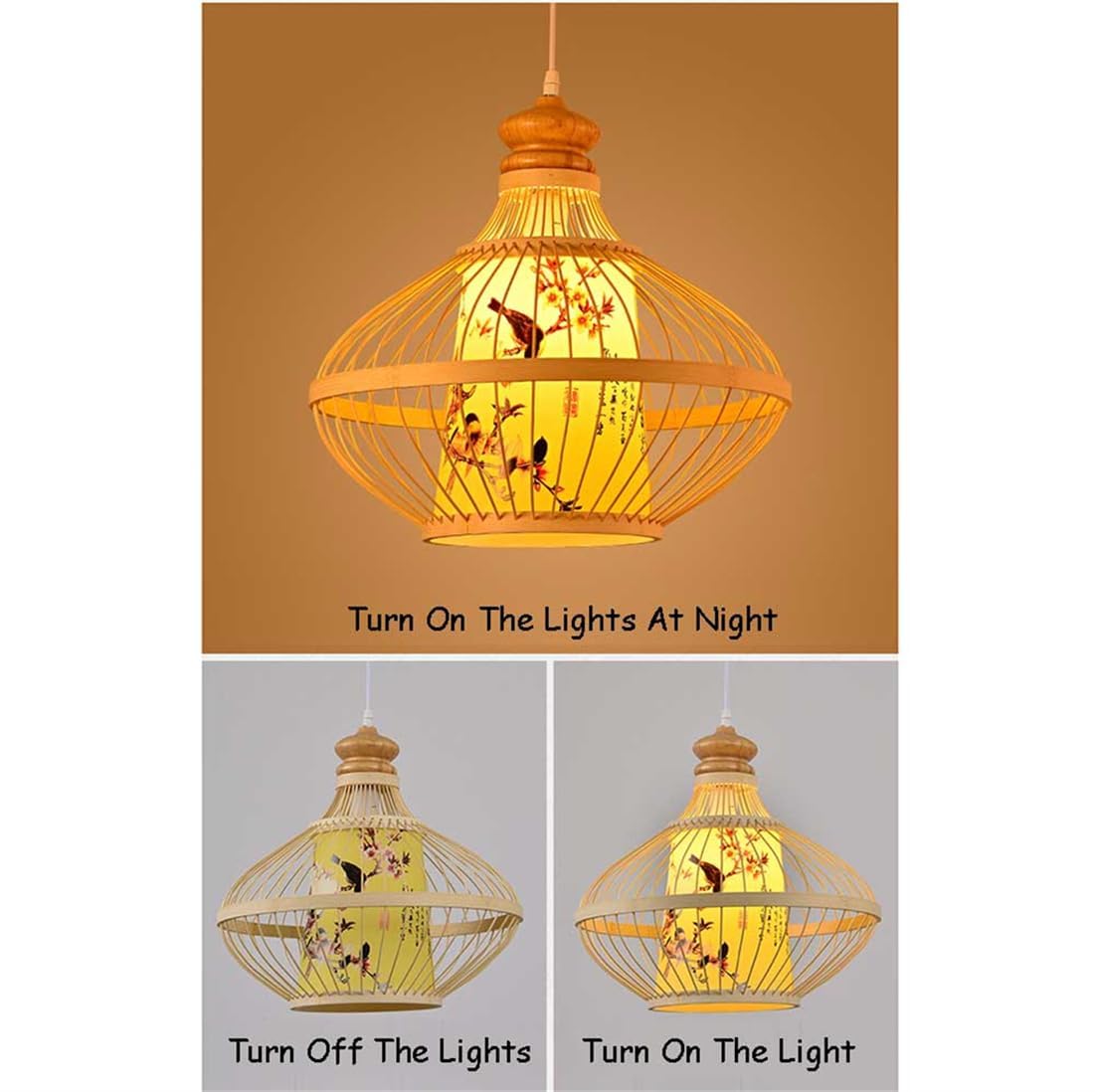 Luces colgantes de restaurante chino, pantalla grande de bambú, estilo bohemio, tejida a mano, de mimbre sintético, pergamino, casquillo E26, para comedor, sala de té, cafetería y dormitorio principal