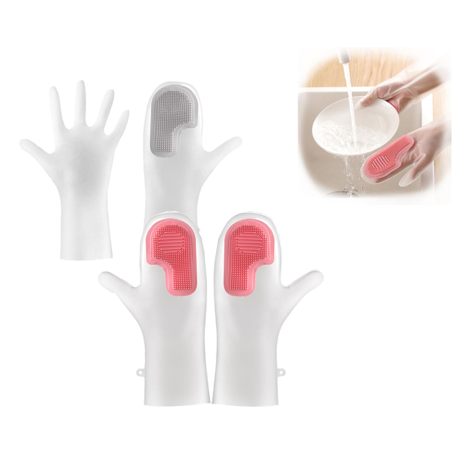 Uraoiac 2 Pack Silicone Dishwashing Gloves for Kitchen,Reusable Rubber Gloves, Kitchen Tool for Household,Dish Wash,Bathroom,Car