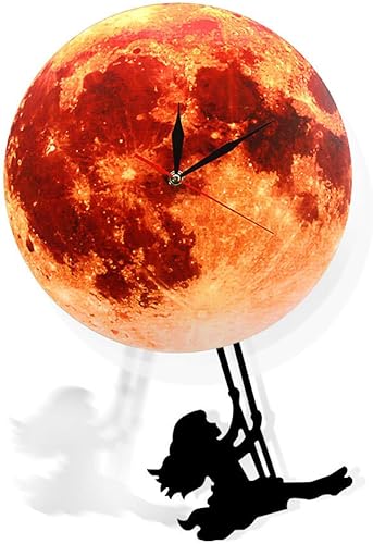 The Geeky Days Reloj de pared de péndulo con péndulo oscilante, reloj de luna dorada, galaxia espacial, decoración para el hogar (estilo 1)