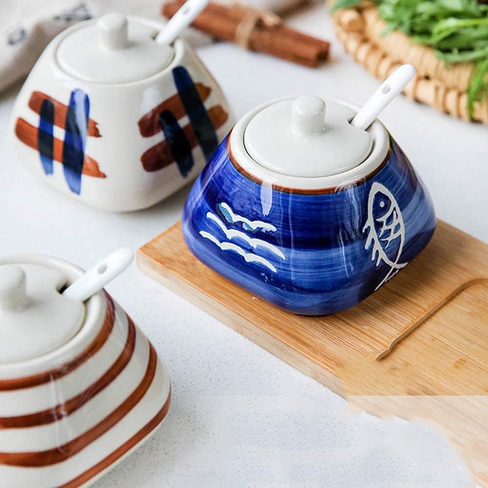 Condiment Japanese-Style Ceramic Condiment Pot Kitchen Appliances Household Condiment Box Set Combination Condiment Bottle Three Sets of Oil and Salt Pot
