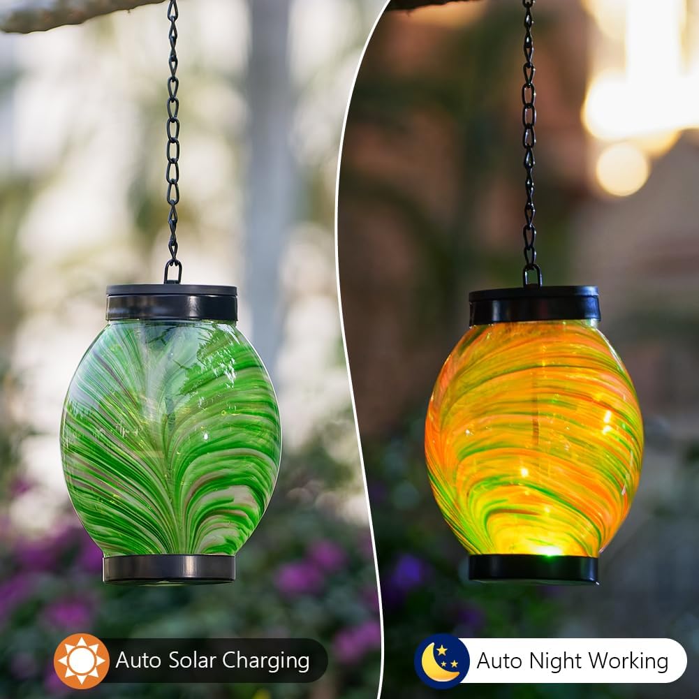 Color Changing Solar Lanterns Outdoor Waterproof Garden Decorative Lantern + YELENEW Colorful Solar Hot Air Balloon Lantern with Flame Flickering