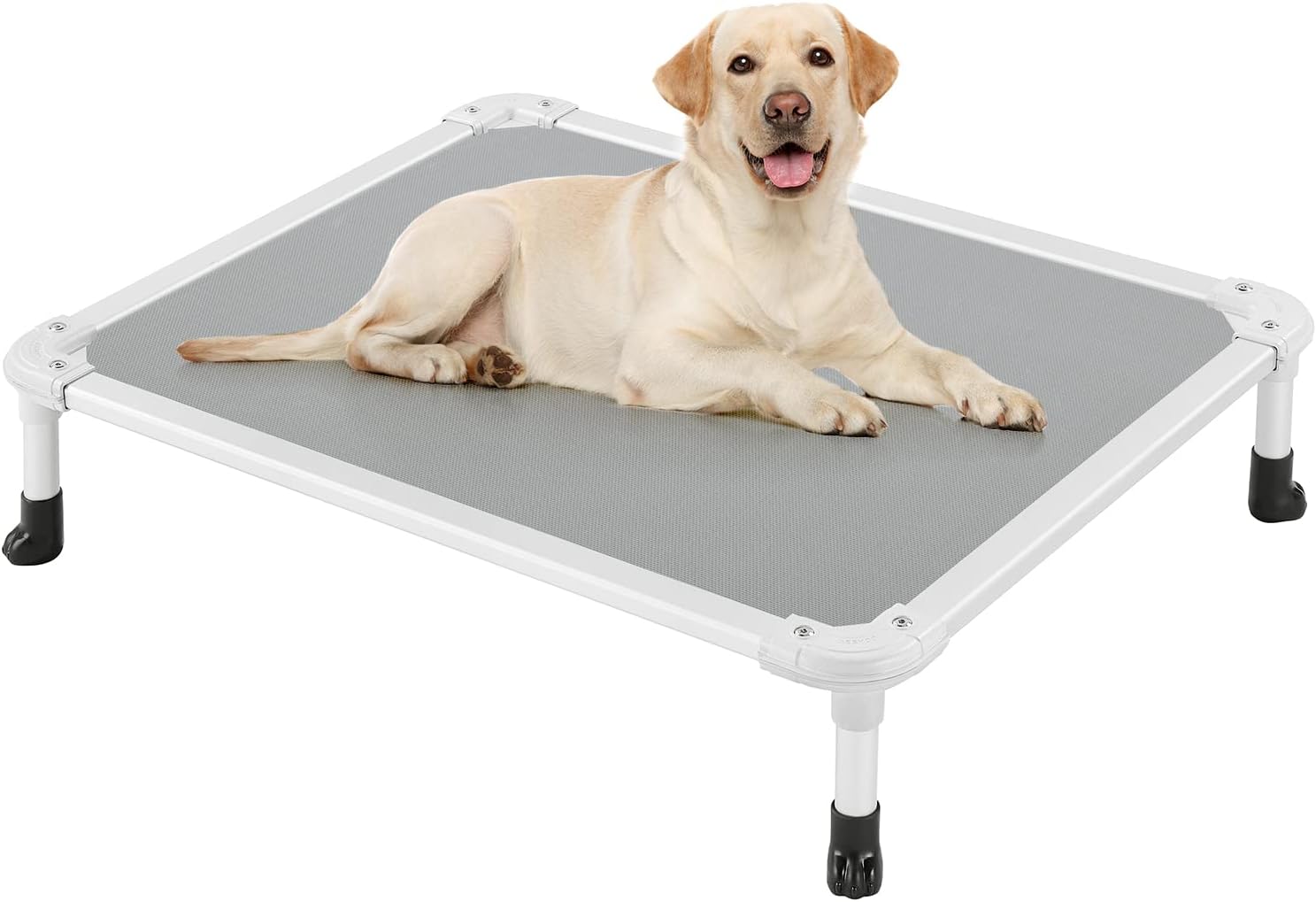 Veehoo Chew Proof Elevated Dog Bed - Cooling Raised Pet Cot - Silver Aluminum Frame and Durable Textilene Mesh Fabric, Unique Designed No-Slip Feet for Indoor or Outdoor Use, Grey, Medium, CWC2003