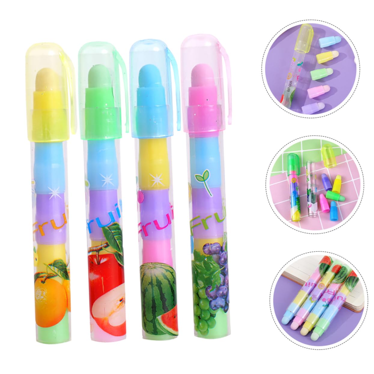 Gommes Kawaii Fruit 36 Pièces Style Stylo Détachable pour L'école