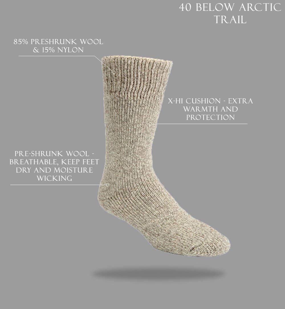 J.B. Field's -40 Below Arctic Trail Thermal Winter Socks for Hiking, Trekking & Outdoor Activity, 85% Preshrunk Wool, 2 Pairs (Medium) Beige