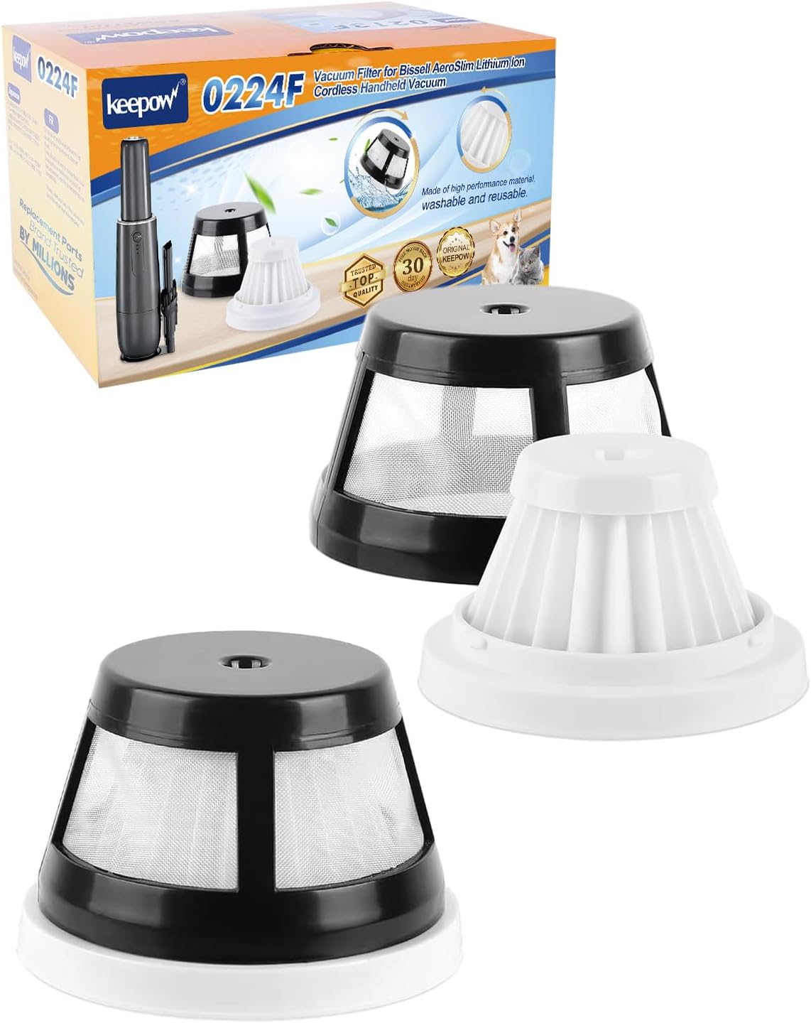 KEEPOW Replacement Vacuum Filter Compatible with BISSELL AeroSlim Cordless Handheld Vacuum 29869, 29861, 29867, 29868, 2986, Part# 1624405, 2 Pack