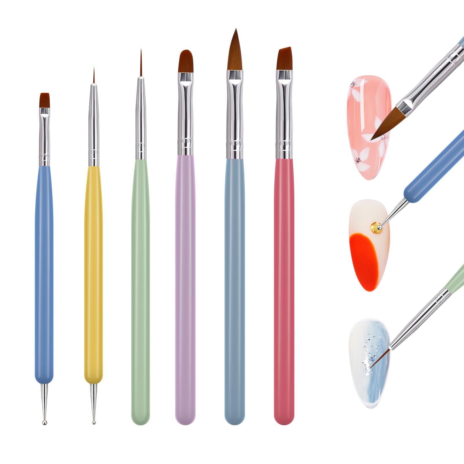 Nail Art Brushes Set 6Pcs Nail Polish Brush Tools Gel Tips Brush Nail Liner Petal Flat Brush Builder