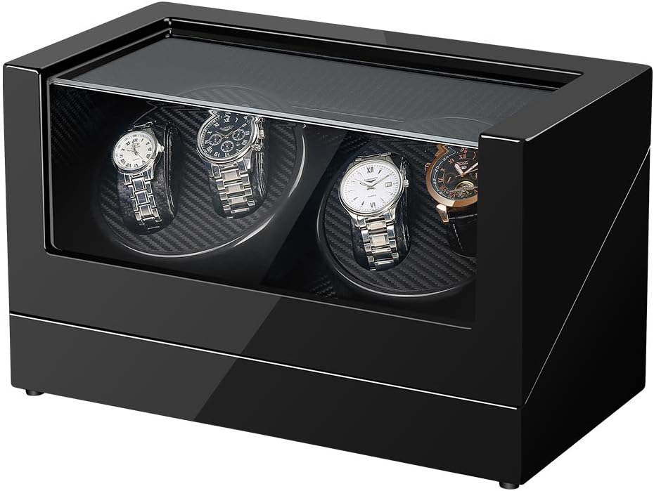 CRITIRON Luxury Automatic Watch Winder with 2 Leather Storage (Wood Shell + Leather Pillow + Piano Paint + Tempered Glass) (2+2)