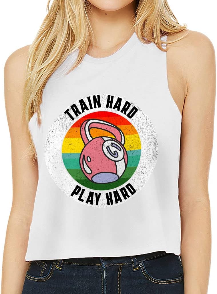 Train Hard Racerback Cropped Tank - Cool Women's Tank - Retro Tank Top