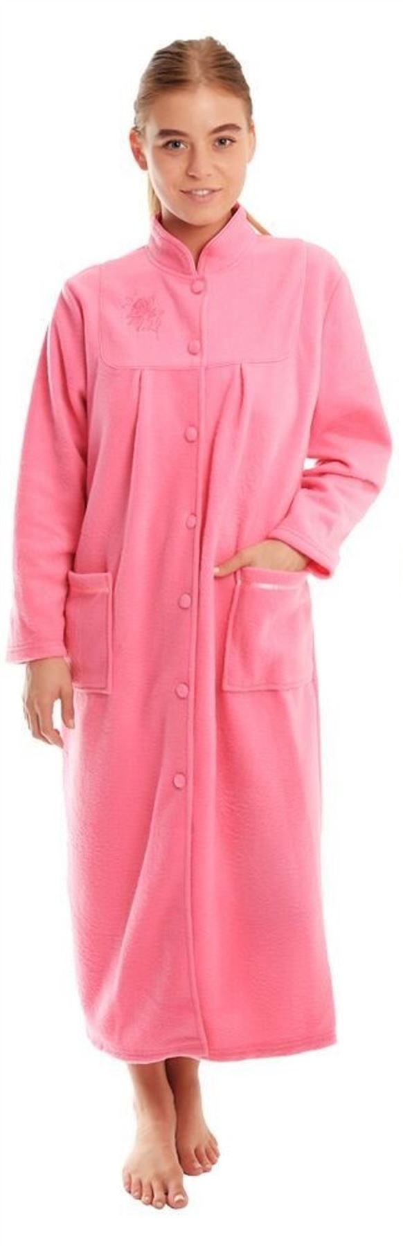 Lady Olga Women's Pink Button Front Soft Fleece Dressing Gown[10/12,]