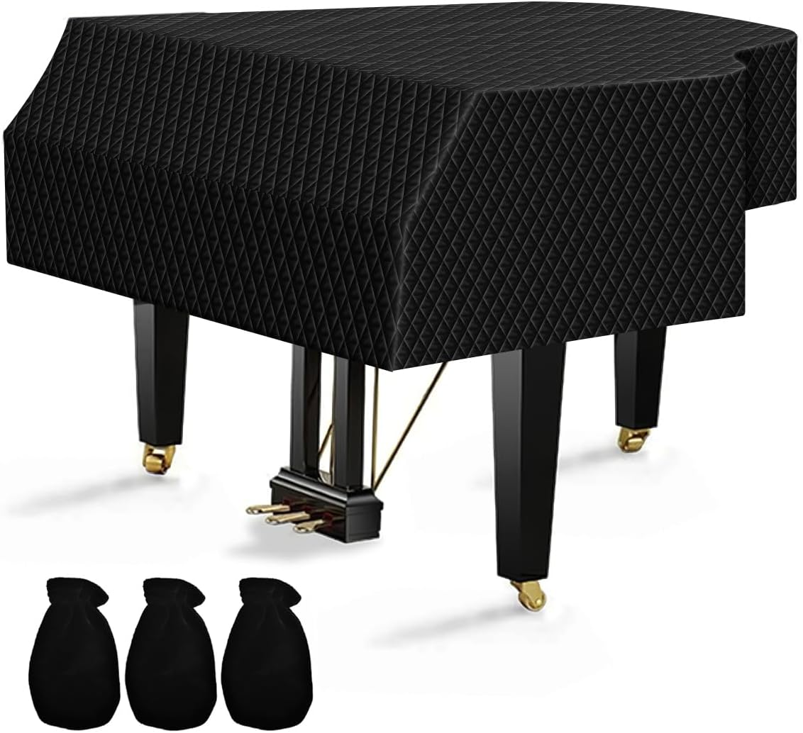 TINDTOP Thickened Grand Piano Cover, Thicken Cotton Lining Baby Piano Cover, Waterproof Washable Soft Bordered Decorated Full Triangle Piano Protective Cover