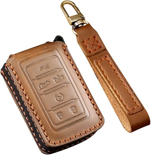 ontto Funda protectora de cuero para llave de automóvil de 6 botones con funda completa Keychian, para Jeep Wagoneer Grand Wagoneer Grand Cherokee