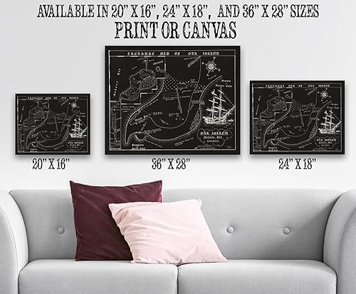 Miniatura 4 de 1974 Fred Nolan Map Of Oak Island Treasure, Nova Scotia, Canada - 16" x 20" Stretched Canvas-Ready to Hang-Historic and Antique Map Interior Design