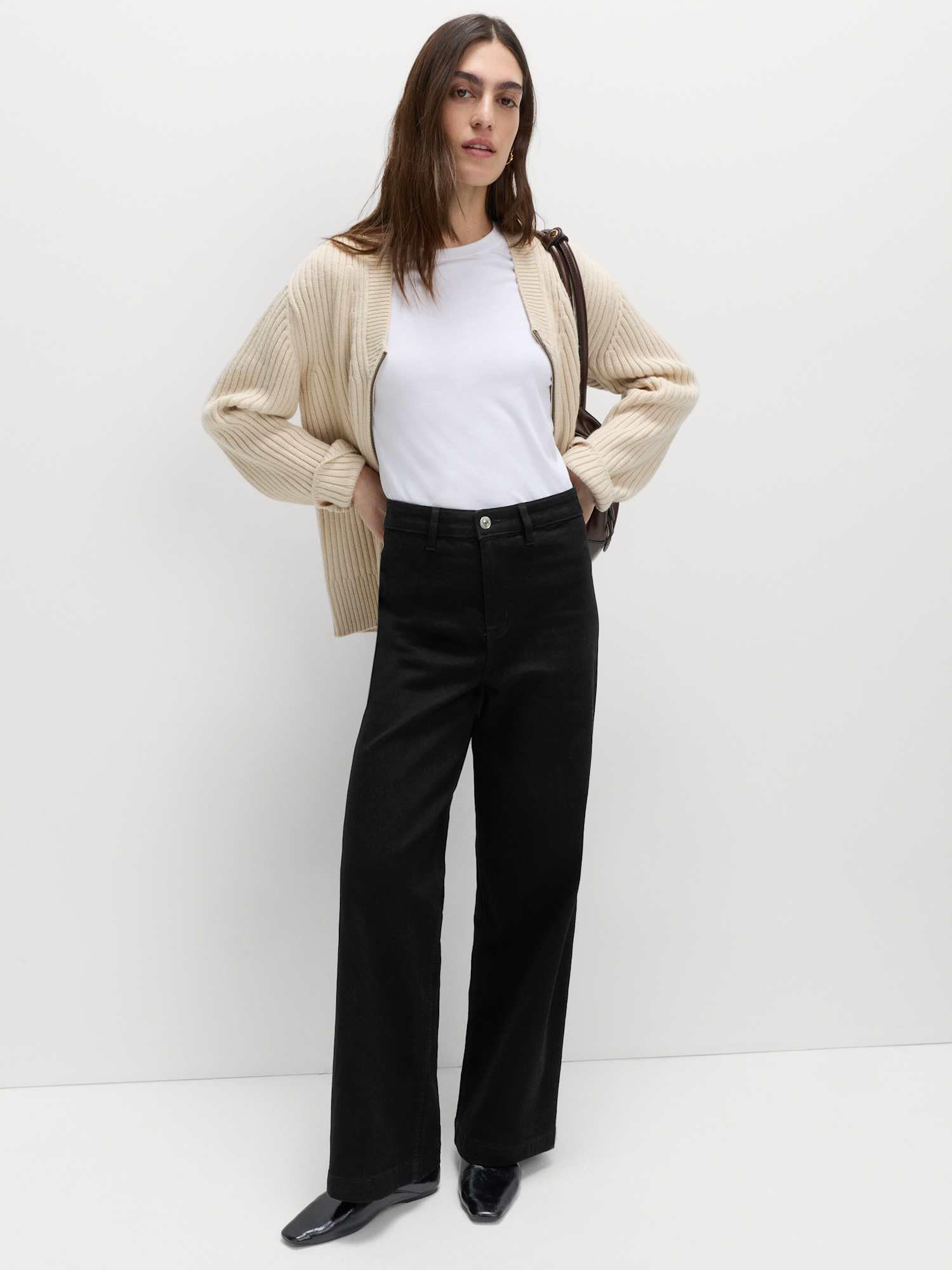 Marks & Spencer Jean Taille Haute Jambes Larges Longueur Cheville Femme, avec Stretch