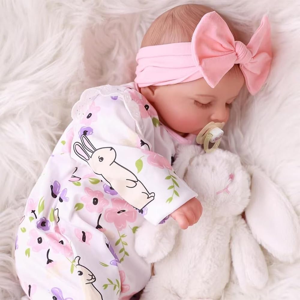 Muñeca Reborn para Niña 20 Pulgadas 50cm, Muñeca Bebé Dormida Ojos Cerrados, Cabeza y Extremidades de Silicona Suave, Cuerpo Relleno de Algodón, Juguete Realista Regalo Cumpleaños Navidad