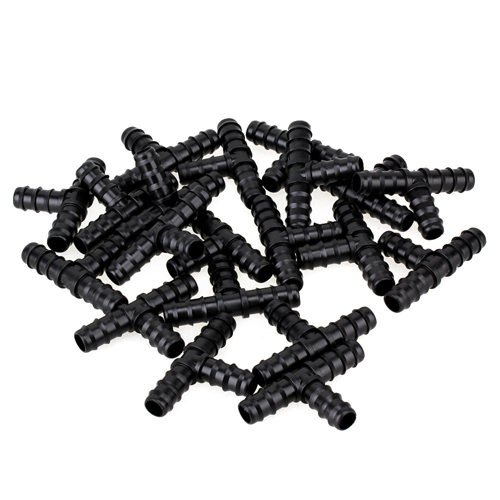 WEONE Raccordo A T Per Tubo Da Irrigazione 16mm | Giunzione Spinata In Plastica Nera | Connettori Per Impianto A Goccia | Confezione Da 20 Pezzi