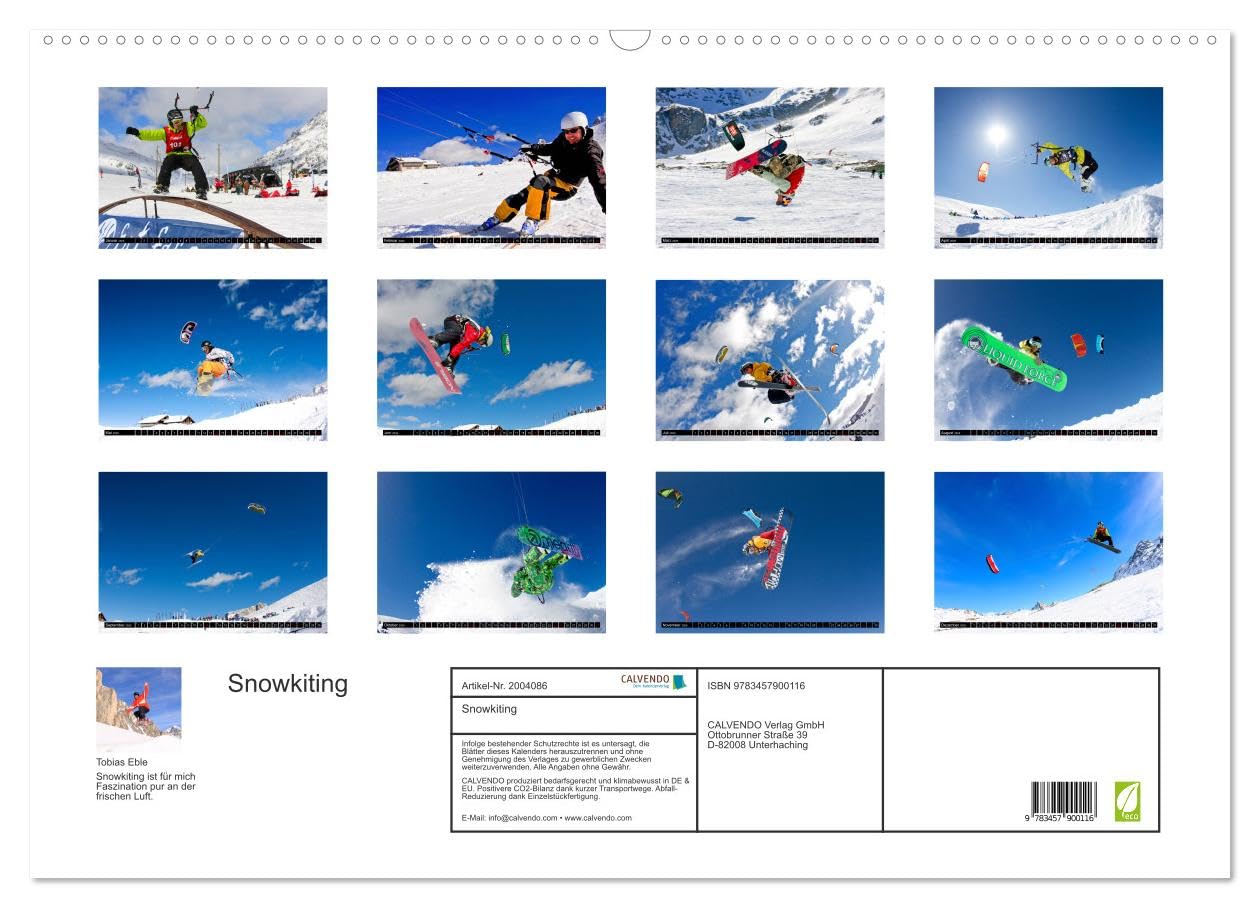 Snowkiting (Wandkalender 2026 DIN A2 quer), CALVENDO Monatskalender: Wintersport mit Windkraft