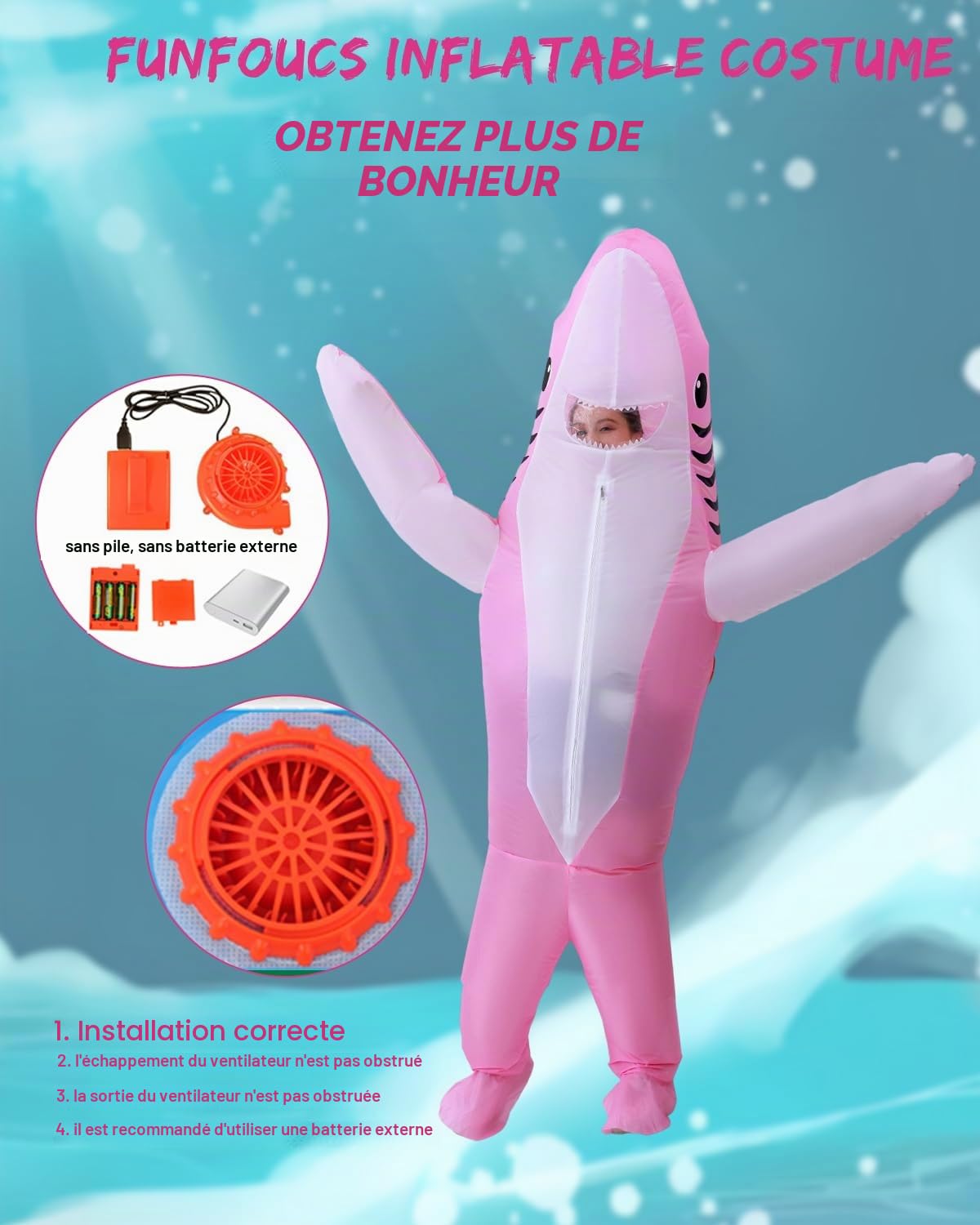 Déguisement requin gonflable pour adulte - Déguisement requin unisexe pour Halloween et Carnaval(150-190 cm)- Idéal pour les fêtes,anniversaires et autres célébrations,inflatable shark costume adult