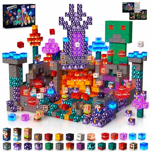 Magnetic Blocks with Light up Blocks -150PCS Magnetic Blocks for Kids Ages 4 5 6 7 8+ Magnetic Building Blocks Cubes STEM Learning Toy for Kids Easter Birthday Gift for 3-8 Year Old Boys Girls