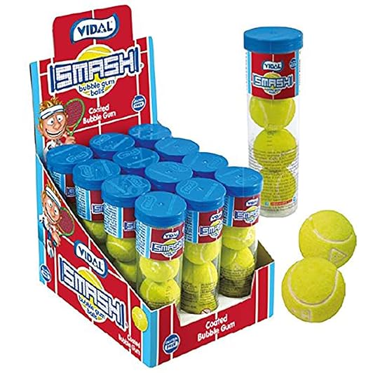 Amazon.com : Vidal Smash Tennis Ball Sour Bubble Gum, 12 Tubes, (4