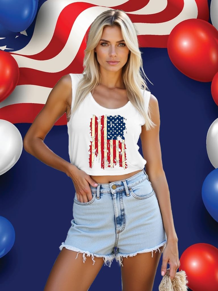 USA Shirts for Women 4th of July Tank Tops American Flag Crop Top Patriotic Vest - Image 3